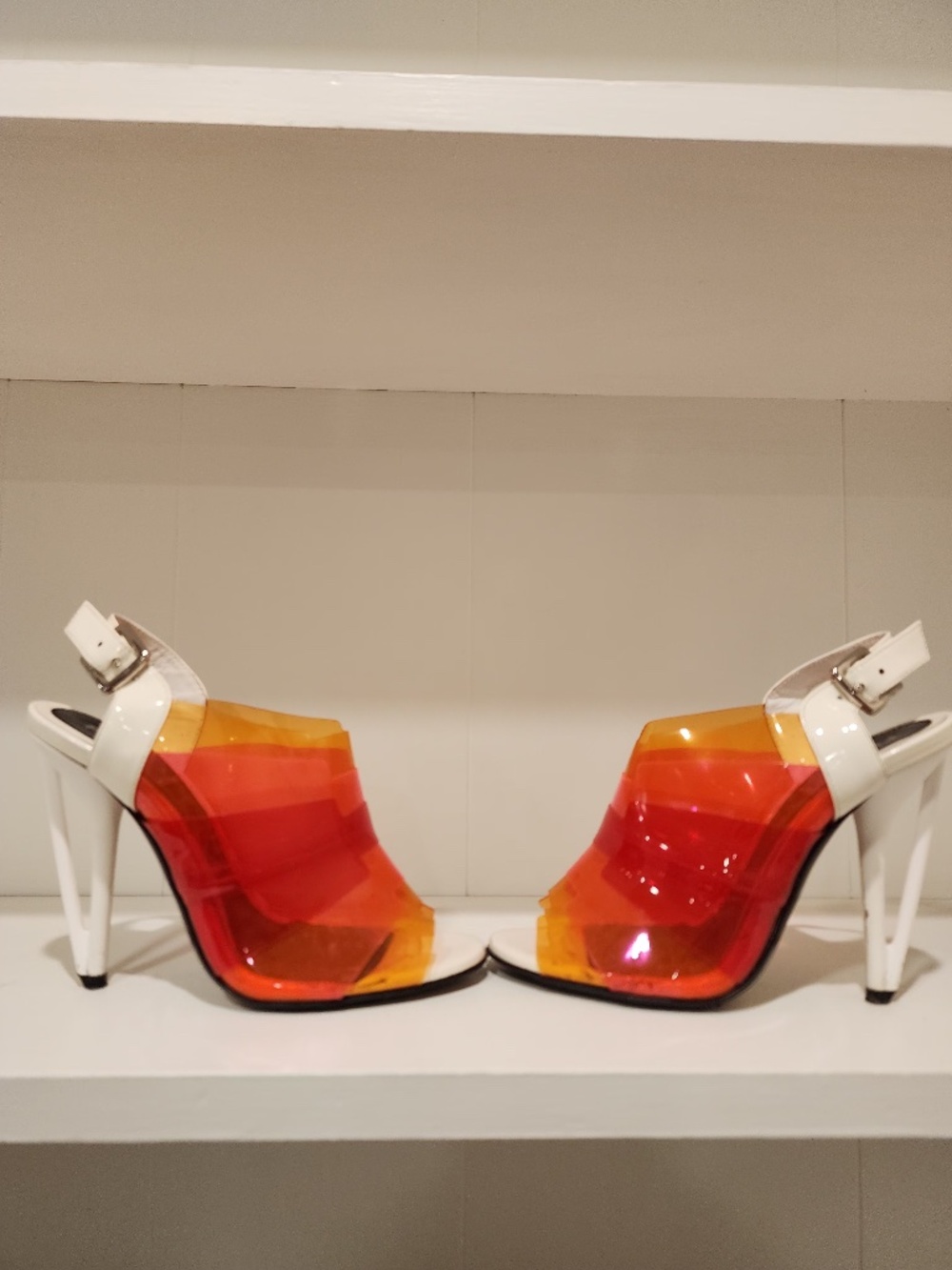 Fendi Iridia Degrade Sunset Colorblock PVC White Leather Slingback Heels
